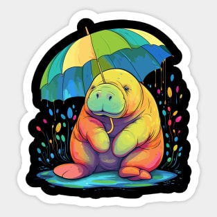 Manatee Rainy Day With Umbrella Sticker